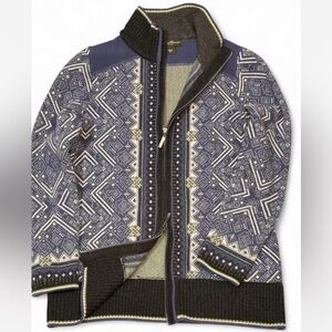 EDDIE BAUER WOMENS CASUAL SWEATER JACKET 100% MERINO FULL GEOMETRIC ZIP SIZE XL